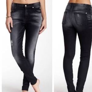 7 for all Mankind Black Distressed High Waist Skinny Jeans. Size 25.